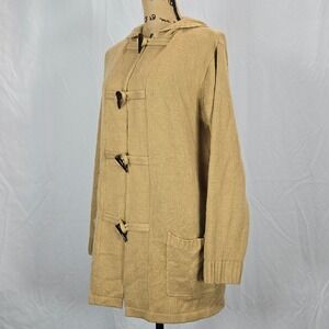 Karen Scott Women Beige Toggle Hooded Knit Cardigan L Vintage Y2K Soft Academia